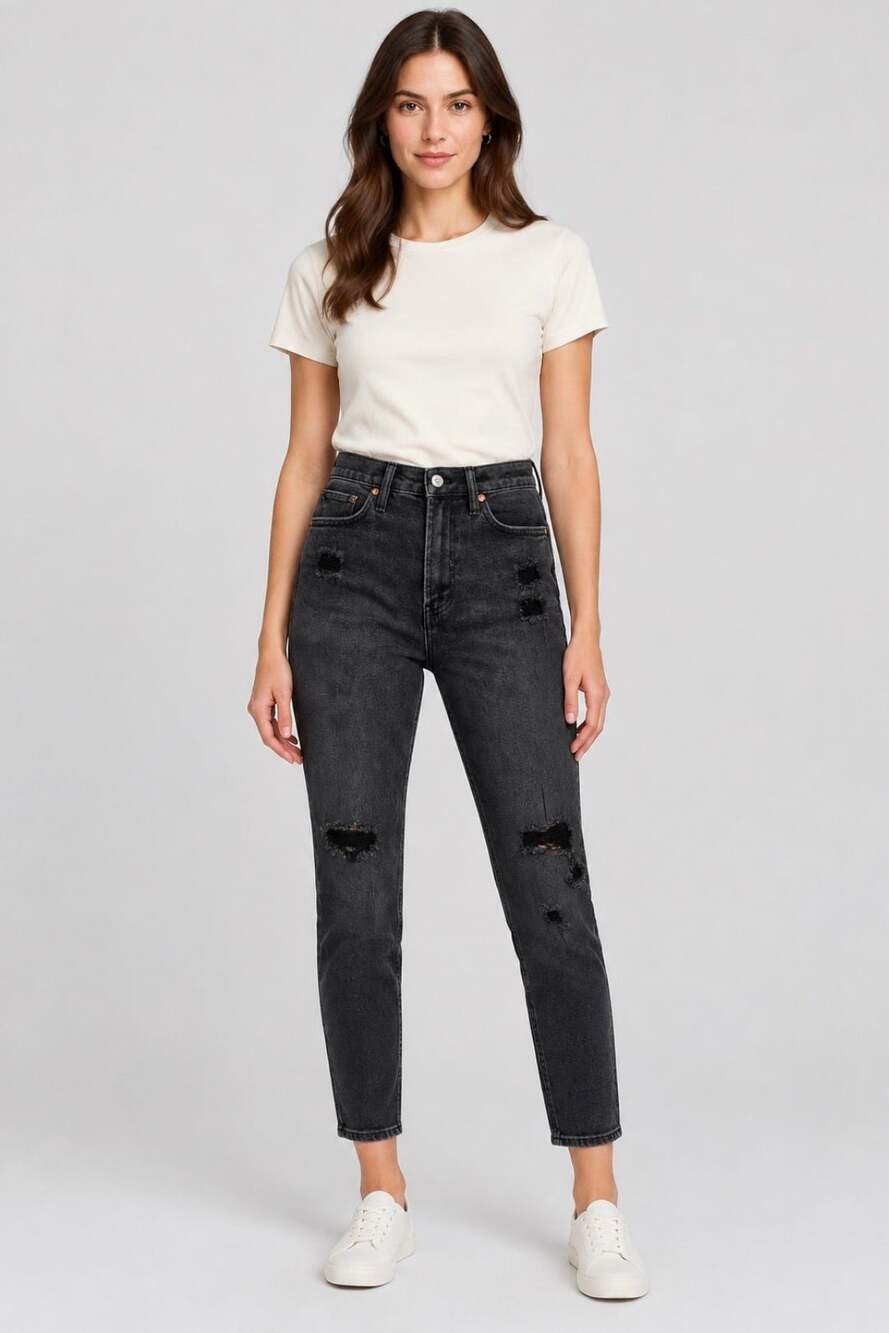 S.O.N.G. Timeless Fit High-Rise Distressed Ankle Jeans, Size 7/28